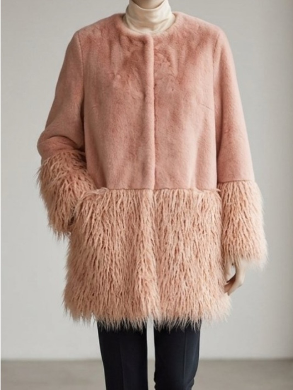 Blush Pink Teddy Coat with Shag Trim #23